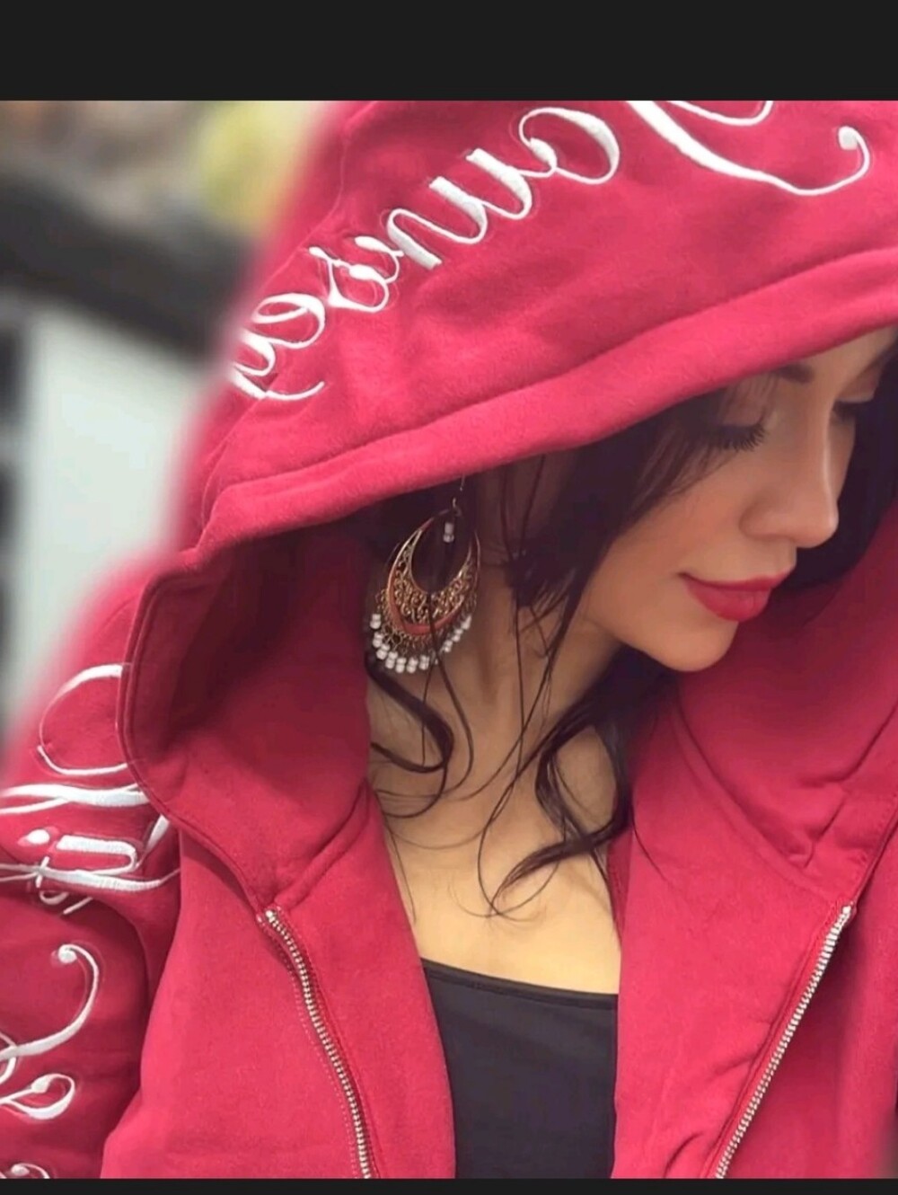 Yours truly × phora Zip-Up Hoodie with White Script Sleeve Text
